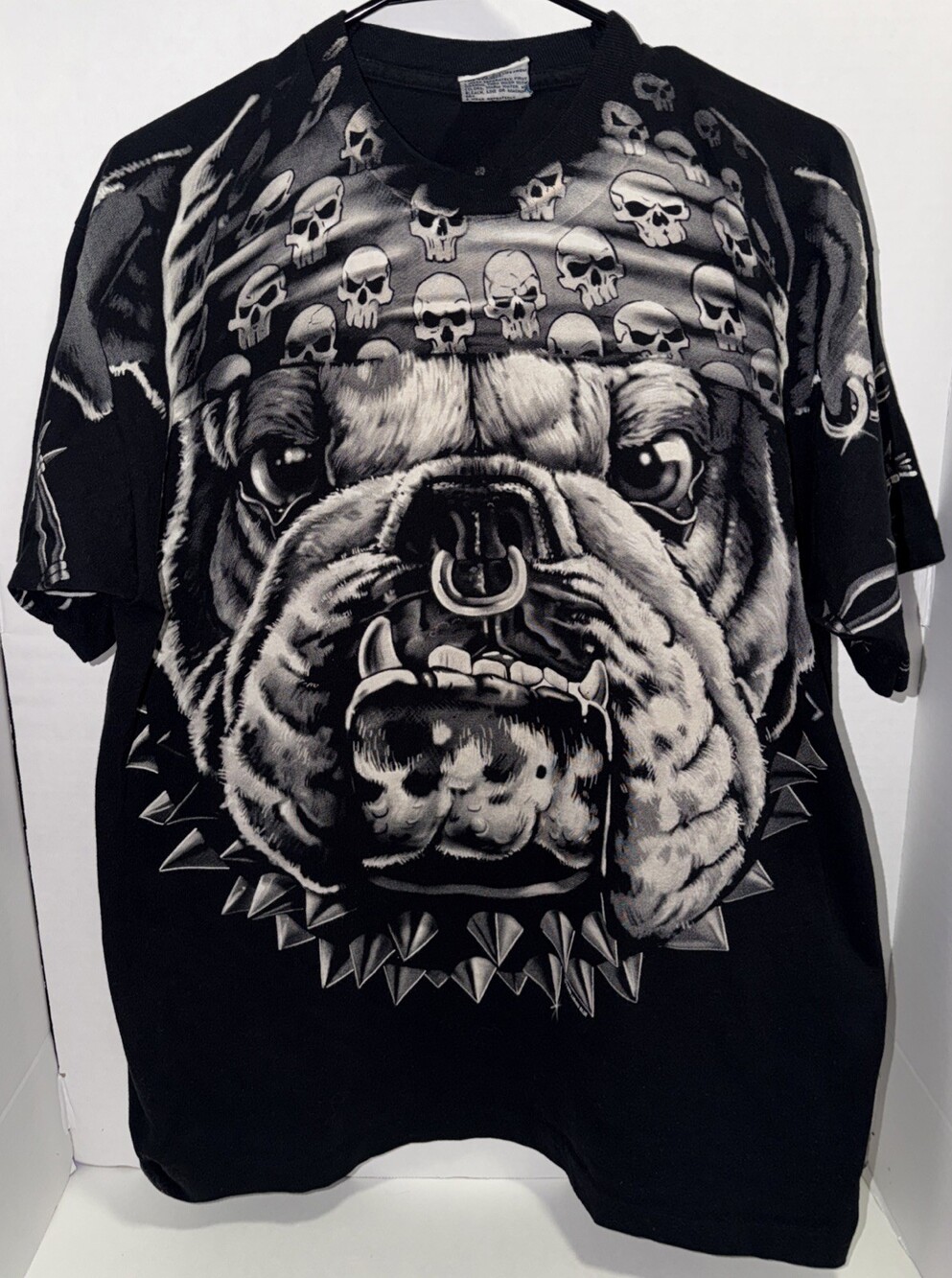 Vintage 1996 Liquid Blue Bulldog Big Face All Over Print USA Made T-Shirt Sz. XL